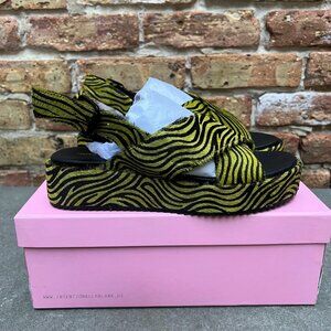 Intentionally Blank Sum Genuine Calf Hair Lime Zebra Platform Sandals